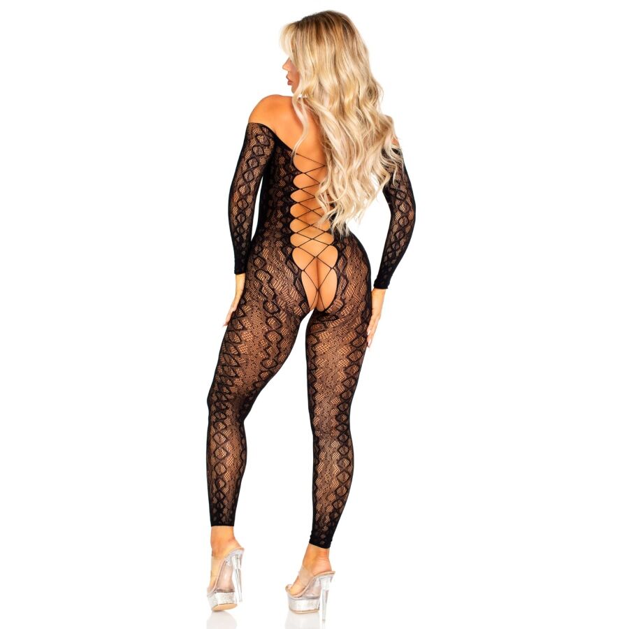 LEG AVENUE - BODYSTOCKING SANS FOURCHE EN DENTELLE SERPENT EXOTIQUE NOIRE – Image 2
