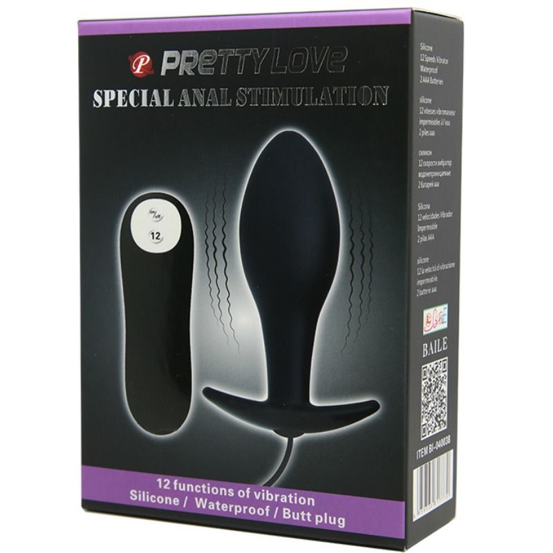 PRETTY LOVE - PLUG ANAL FORME DANCRE SILICONE 12 MODES DE VIBRATION NOIR – Image 3